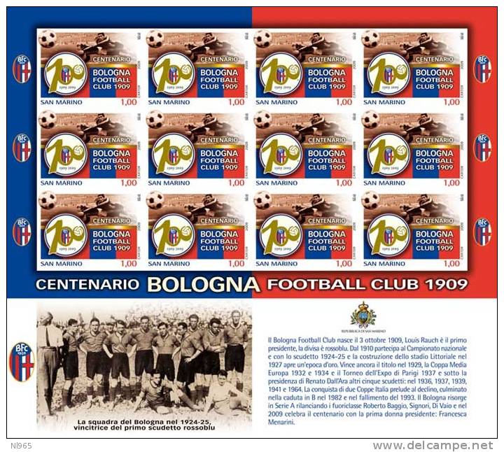 SAN MARINO - ANNO 2009 - CENTENARIO DEL BOLOGNA FOOTBALL CLUB 1909 - ** MNH - Neufs