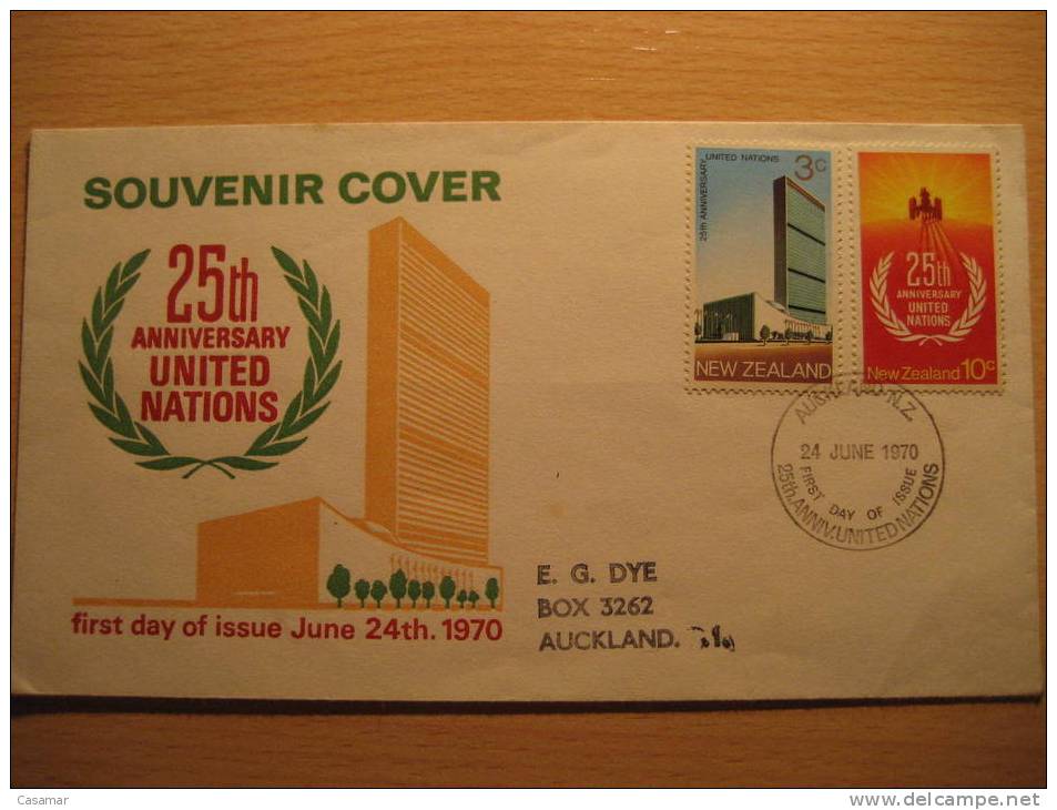 1970 Auckland 25th Anniversary United Nations UN ONU SPD FDC Sobre Cover Enveloppe - Other & Unclassified