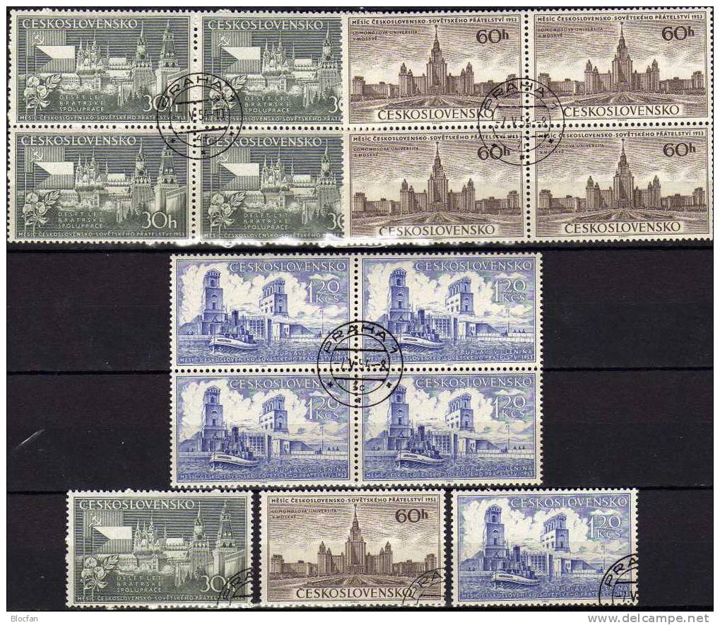 Bauwerke Freundschaft Sowjetunion Und CSSR 830/2+ 4-Block O 22€ Prager Burg, Kreml Moskau, Flaggen - Used Stamps