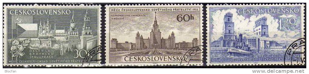 Bauwerke Freundschaft Sowjetunion Und CSSR 830/2+ 4-Block O 22€ Prager Burg, Kreml Moskau, Flaggen - Used Stamps