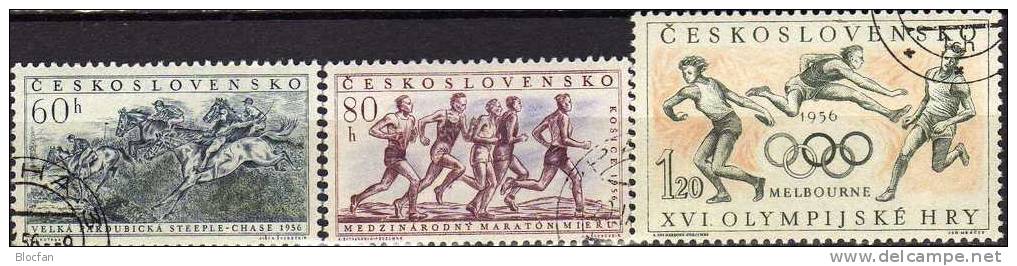 Olympic Melbourne Reiten, Marathon, Diskus CSSR 981/3+ 4-Block O 18€ Reiter, Hindernislauf, Diskuswerfer, Hürdenlauf - Used Stamps