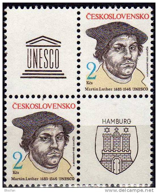 Martin Luther 1983 CSSR 2701,2xVB+Block 56 ** 20€ Nordposta Hamburg Reformator Wap Blocs Sheets Bf Tschechoslowakei - Theologians