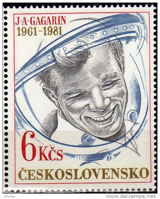Gagarin Mit Zierfeld 20 Jahre 1.Kosmonauten-Flug CSSR 2611 Plus 2ZD Aus Block 43 ** 8€ M/s Se-tenant Bf Tschechoslowakei - Europa