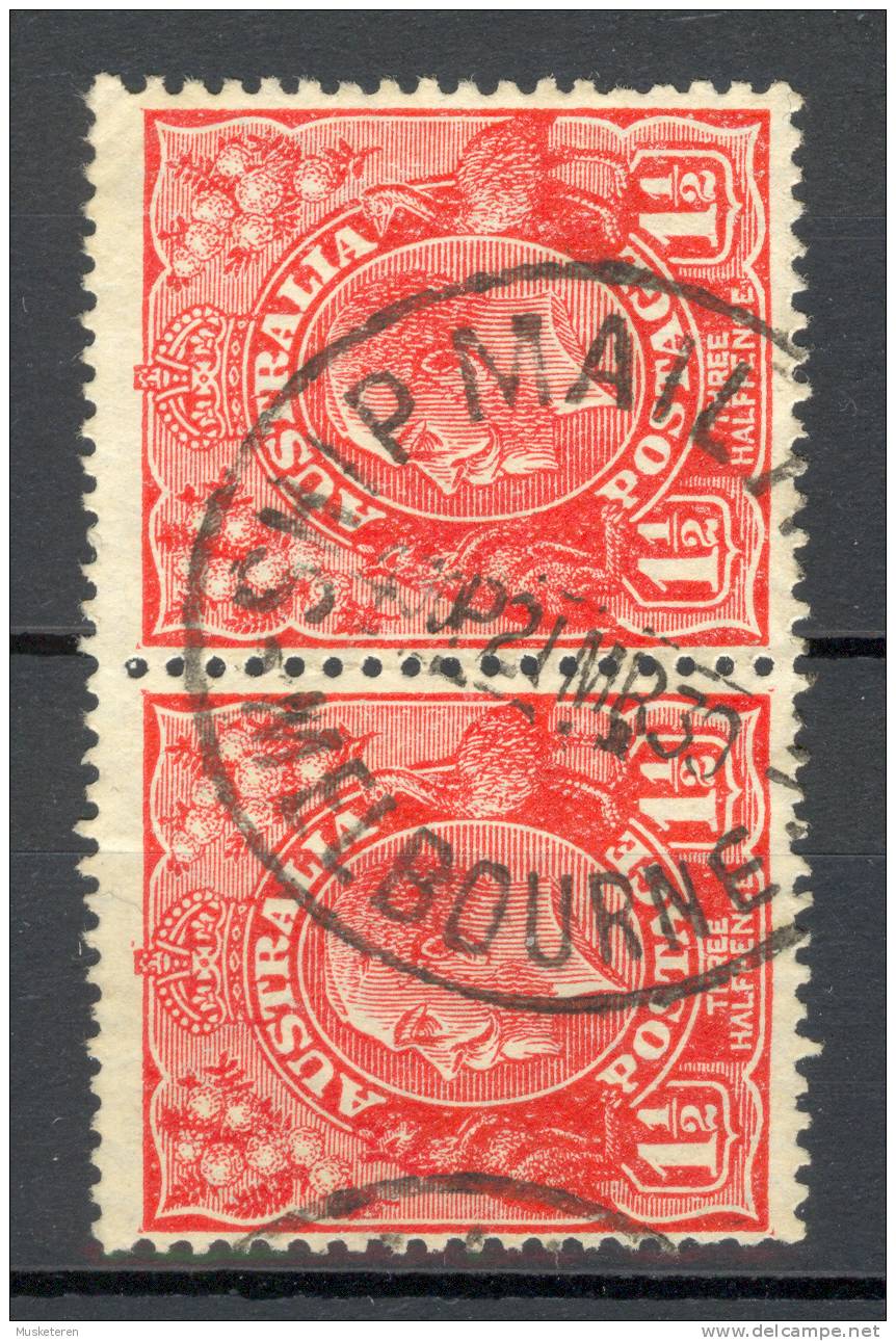 Australia Pair Of 1½ D. King George V Red, Deluxe SHIP MAIL MELBOURNE Cancel !! - Used Stamps