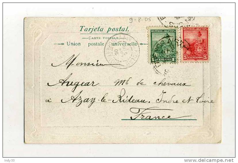 - ARGENTINE . AFFRANCHISSEMENT COMPOSE SUR CP DE 1905  POUR LA FRANCE - Covers & Documents