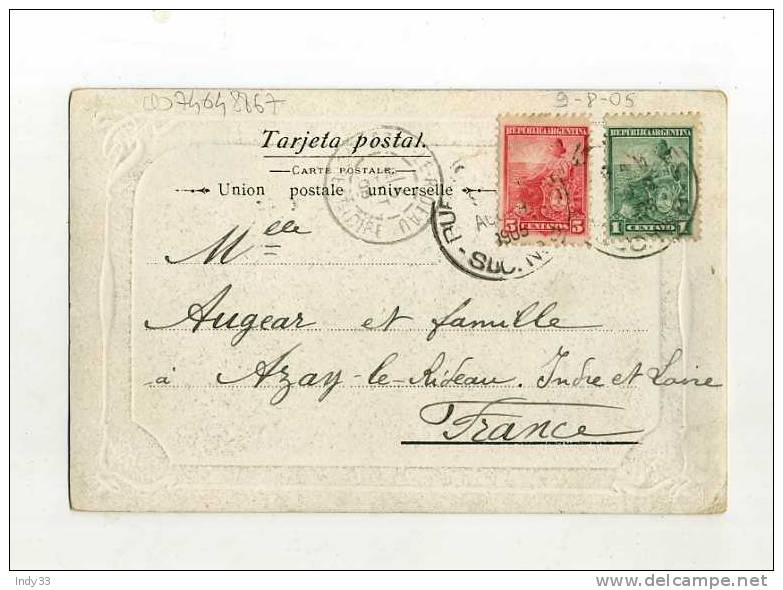 - ARGENTINE . AFFRANCHISSEMENT COMPOSE SUR CP DE 1905  POUR LA FRANCE - Lettres & Documents