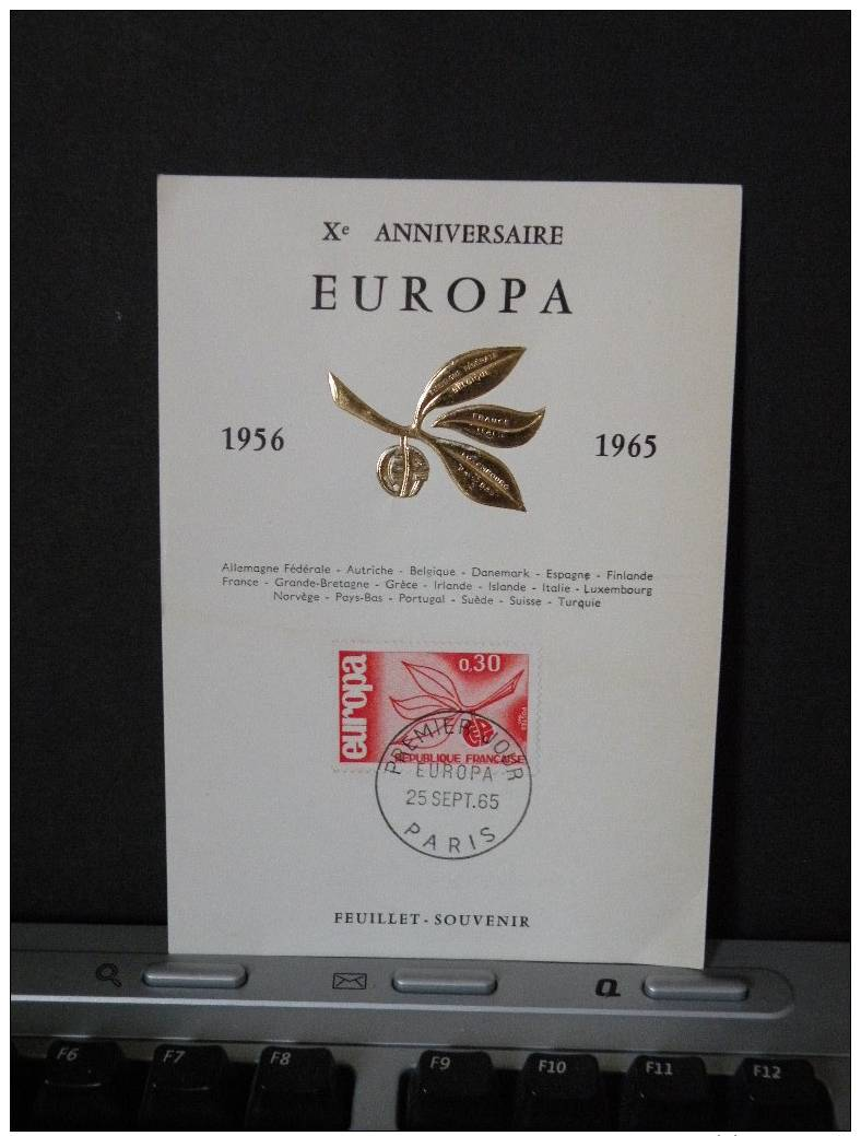 Xe Anniversaire EUROPA 1956 1965  Feuillet Souvenir ,document Europa FDC 1965 CEPT . - 1960-1969