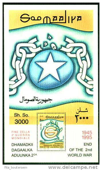 SOMALIA - SOMALIE : 10-11-1995 (MNH)  Set + Bloc + Stamp Out Of Bloc : 50 Years End Of World War II - Somalia (1960-...)