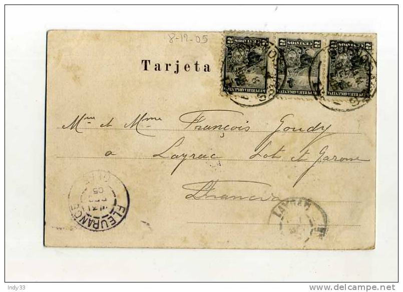 - ARGENTINE . AFFRANCHISSEMENT COMPOSE SUR CP DE 1905 POUR LA FRANCE - Covers & Documents