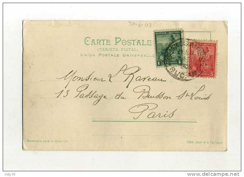 - ARGENTINE . AFFRANCHISSEMENT COMPOSE SUR CP DE 1903 POUR LA FRANCE - Cartas & Documentos