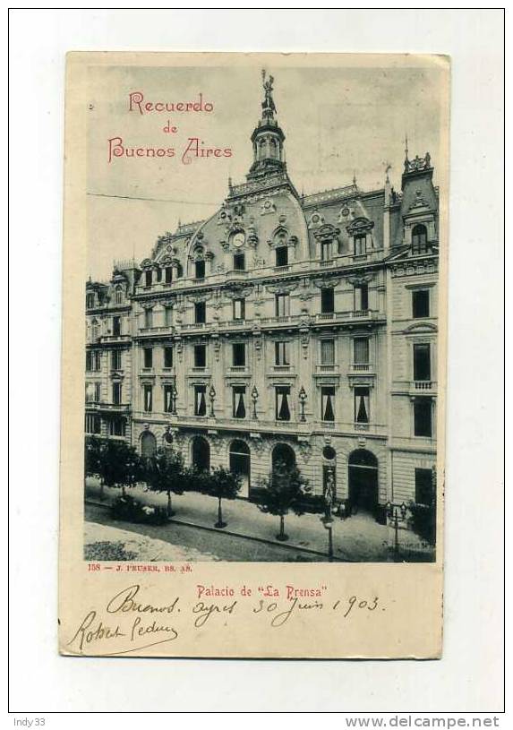 - ARGENTINE . AFFRANCHISSEMENT COMPOSE SUR CP DE 1903 POUR LA FRANCE - Lettres & Documents