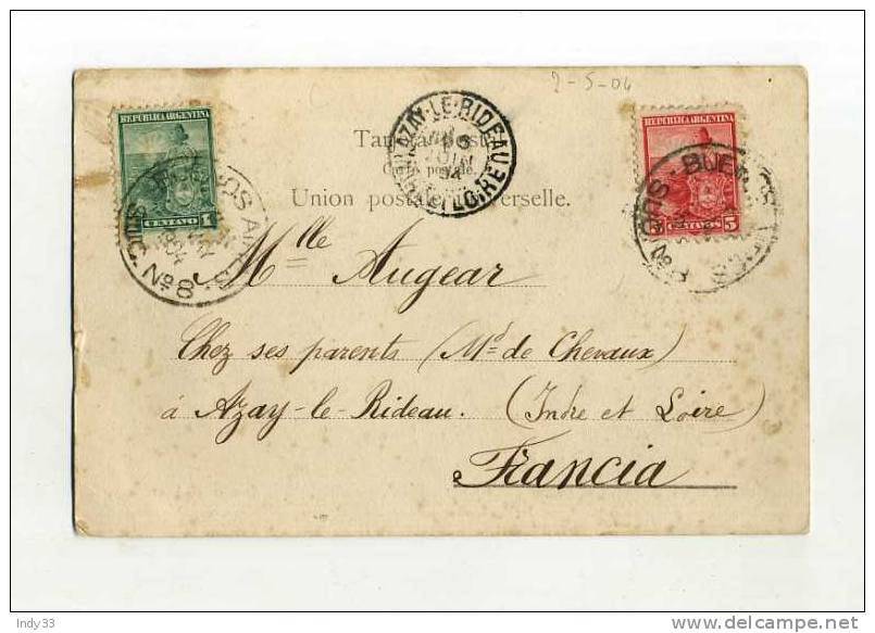 - ARGENTINE . AFFRANCHISSEMENT COMPOSE SUR CP DE 1904 POUR LA FRANCE - Storia Postale