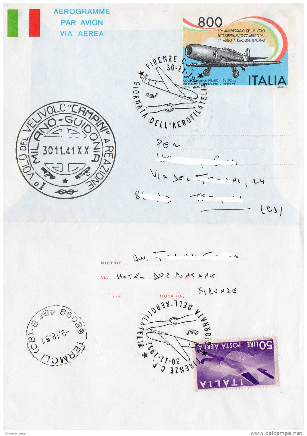 FLIGHT Volo Italia Italy 1991 AIRPLANE Aereo PROTOTYPE Prototipo VELIVOLO AEROFILATELIA Aerogramma POSTAL STATIONERY - Interi Postali