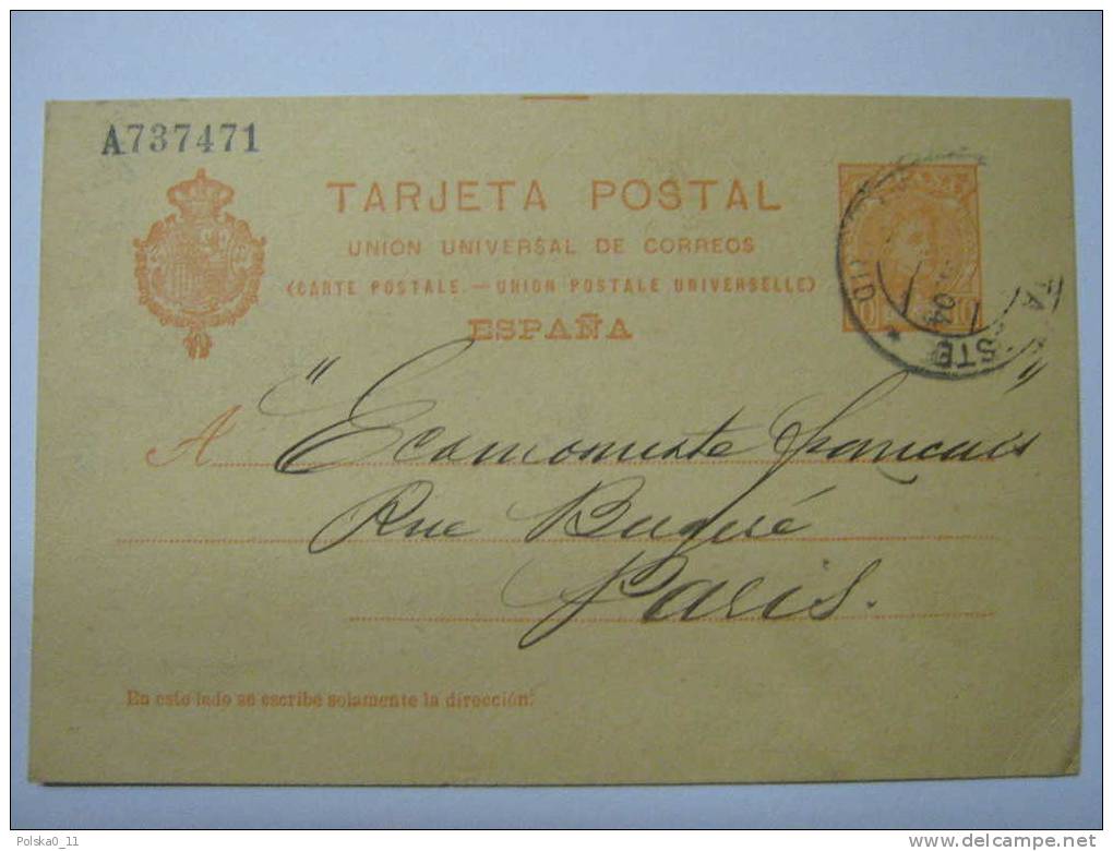 ENTIER POSTAL ESPAGNOL TARJETA POSTAL 1904 ESPANA - 1850-1931