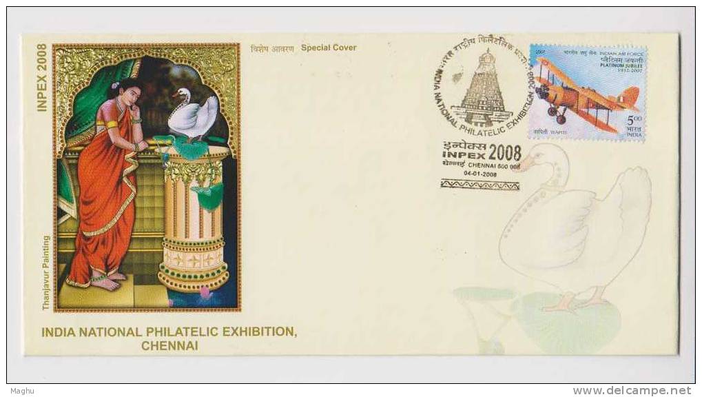 INDIA- SPECIAL COVER-PHILATELIC EXHIB.2008--CLASSICAL PANEL PAINTING-BIRD-DUCK-COSTUM E - Entenvögel