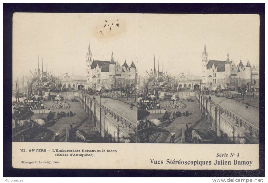Anvers : L'Embarcadère Flottant Et Le Steen (Musée D'Antiquités) - Cartes Stéréoscopiques