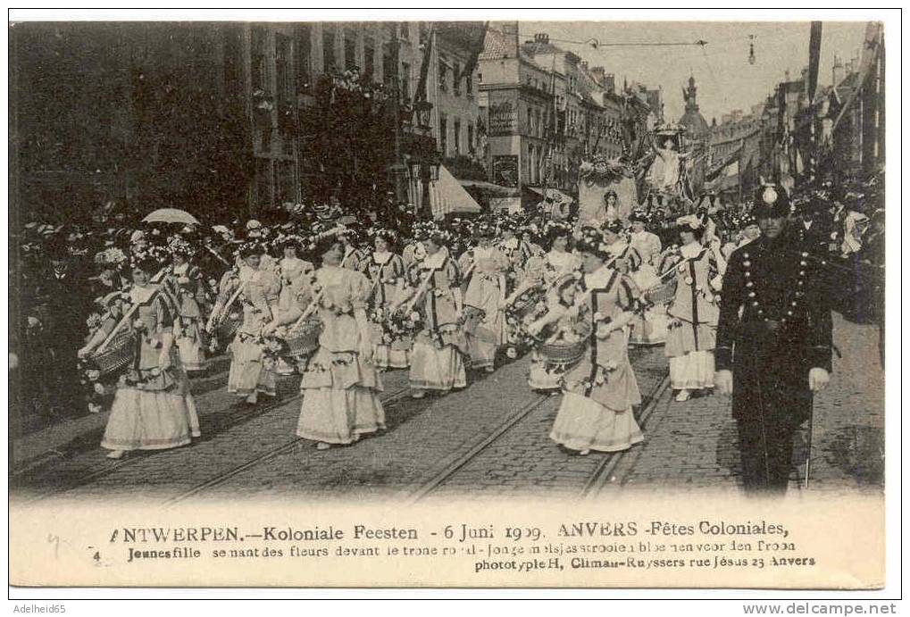 1909 Fêtes Coloniales Anvers Antwerpen Stoet, Cortège Jeunes Filles, Fleurs Trone Royal - Antwerpen