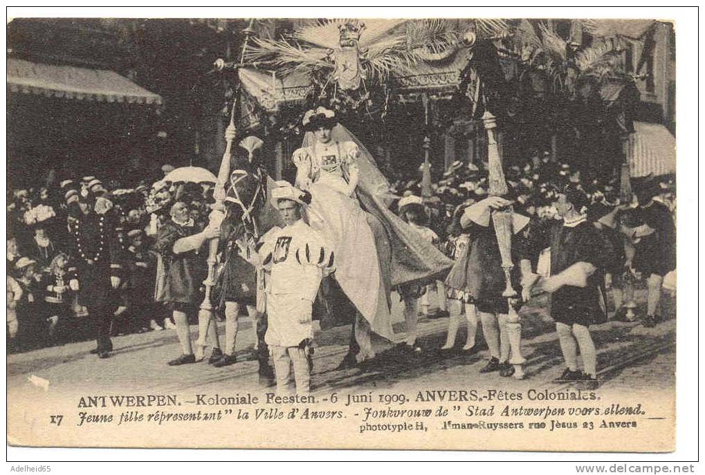 1909 Fêtes Coloniales Anvers Antwerpen Stoet, Cortège Jeune Fille Répresent. Ville D'Anvers Climan-Ruyssers - Antwerpen