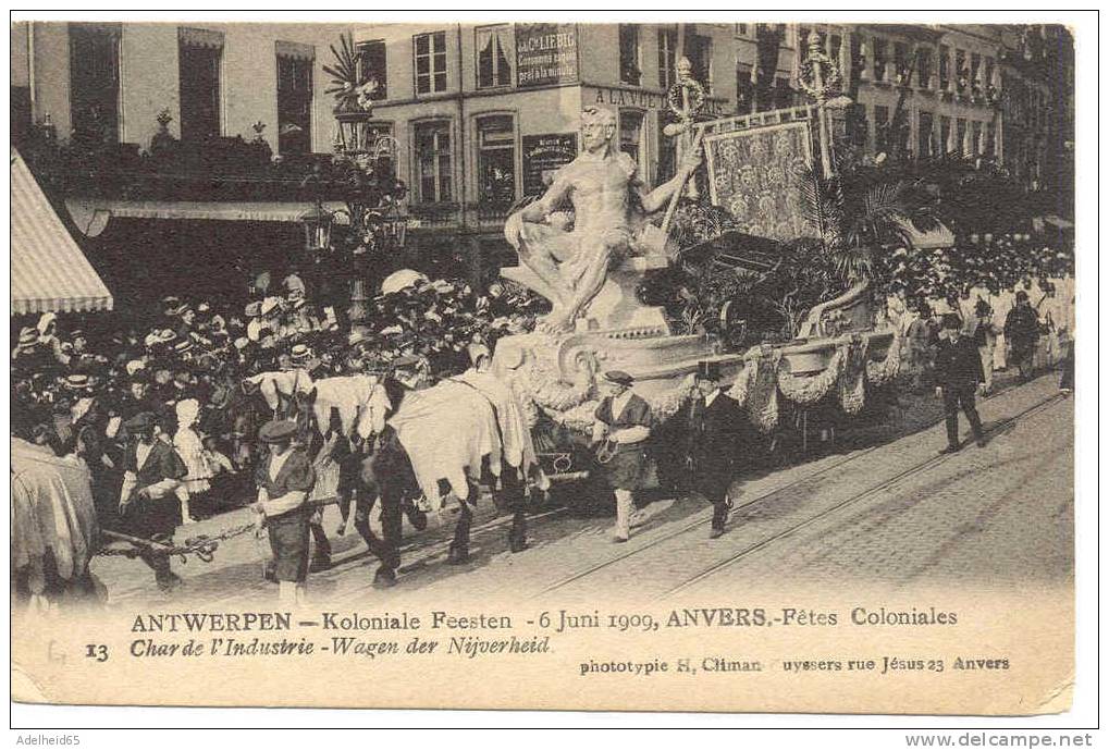 1909 Fêtes Coloniales Anvers Antwerpen Stoet, Cortège Char De L'industrie Climan-Ruyssers - Antwerpen