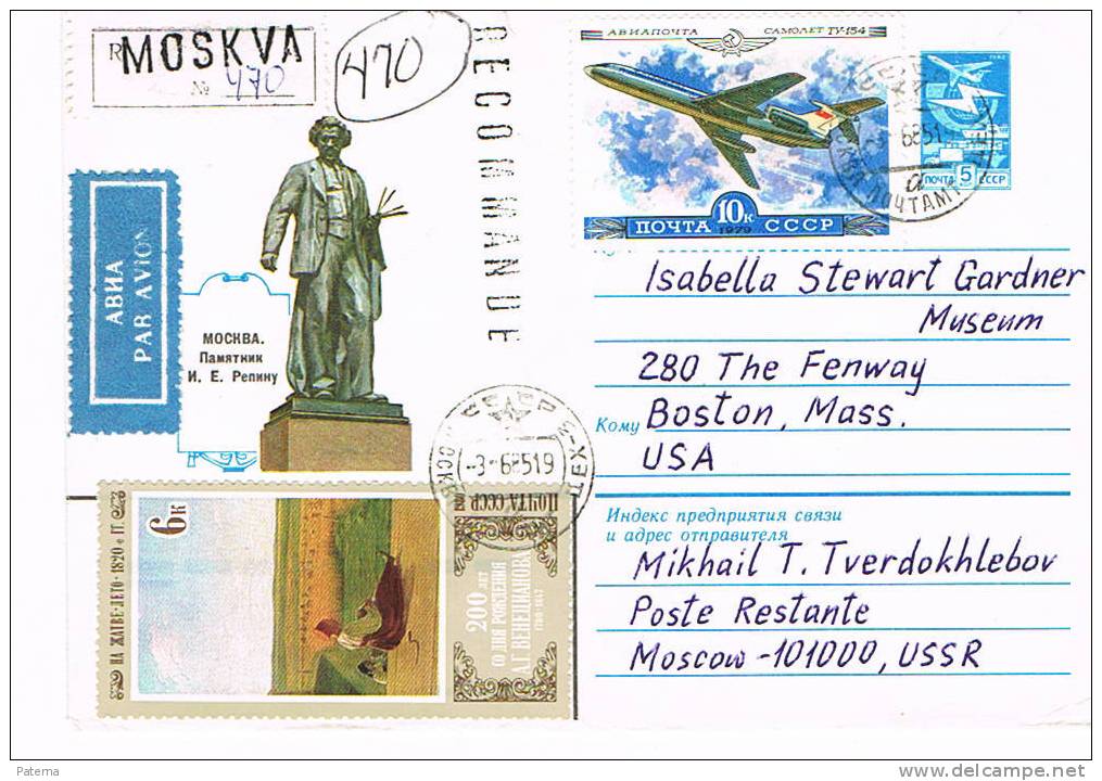 Carta, Aerea, Entero Postal, Certificada MOSCU (Rusia) 1985, Cover, Letter, Lettre - Covers & Documents