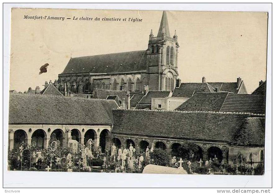 Cpa MONTFORT L AMAURY Cloitre Du Cimetiere Et Eglise - Bourdier -tampon Regiment D'infanterie Territoriale - Montfort L'Amaury