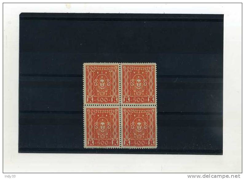 - AUTRICHE 1ERE REPUBLIQUE . BLOC DE 4 . 500K - Unused Stamps