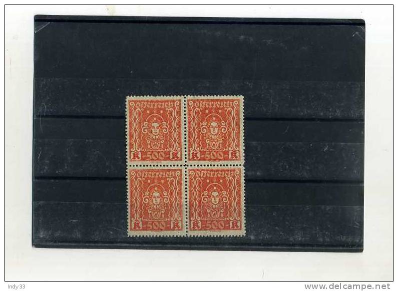 - AUTRICHE  1ERE REPUBLIQUE . BLOC DE 4 . 500K - Unused Stamps