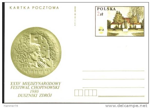 POLAND 1980 Cp 763 XXXV INTERNATIONAL CHOPIN FESTIVAL In DUSZNIKI ZDROJ Mint - Nuevos