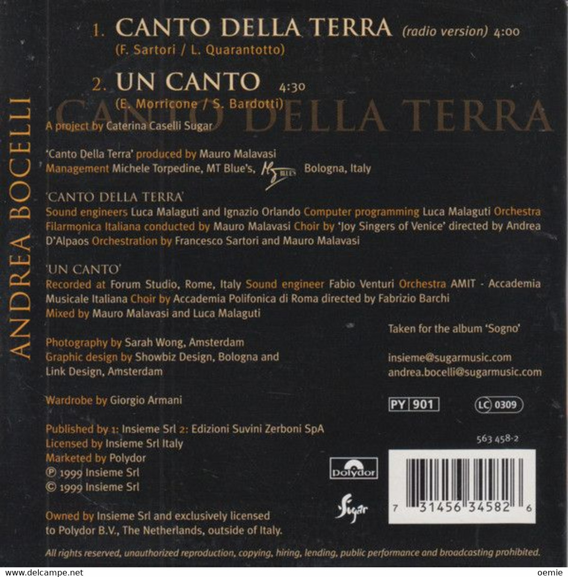 ANDREA BOCELLI    //  CANTO DELLA  TERRA - Autres - Musique Italienne