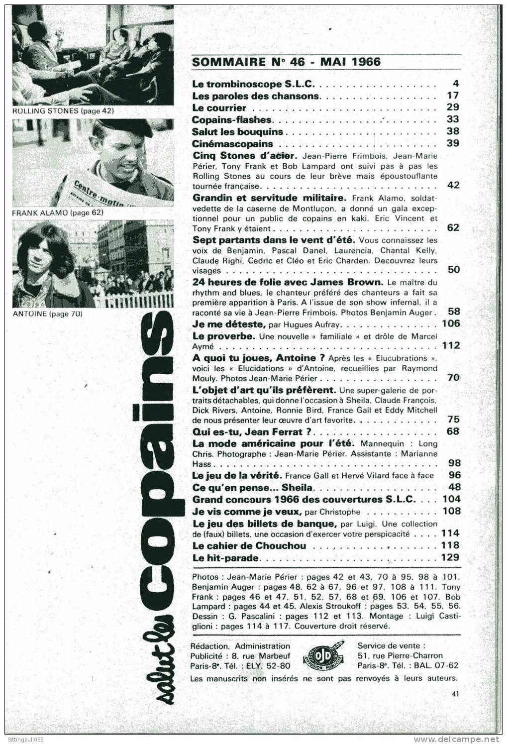 SALUT LES COPAINS N° 46 (SLC) MAI 1966. MICK JAGGER ET LES ROLLING STONES, Etc. SUPERBES PHOTOS. - Musique