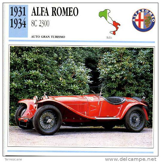 CARS CARD FICHE TECNICO STORICA ALFA ROMEO 8C 2300 - Cars