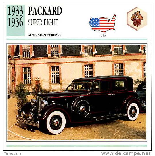 CARS CARD FICHE TECNICO STORICA  PACKARD SUPER EIGHT - Voitures
