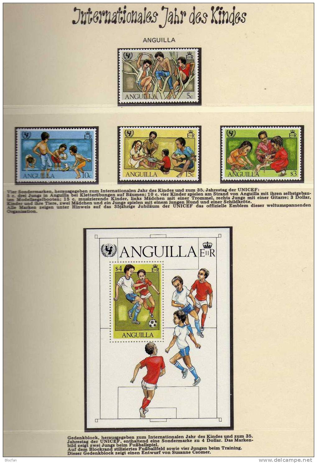 Kinder-Spiel Am Strand Anguilla 446/9+Block 39 ** 8€ 35Jahre UNICEF 1981 Sport Bloque Hoja Bloc Ss Sheet Bf AMERICA - Anguilla (1968-...)