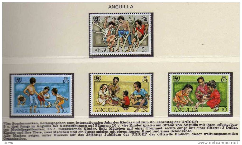 Kinder-Spiel Am Strand Anguilla 446/9+Block 39 ** 8€ 35Jahre UNICEF 1981 Sport Bloque Hoja Bloc Ss Sheet Bf AMERICA - Anguilla (1968-...)