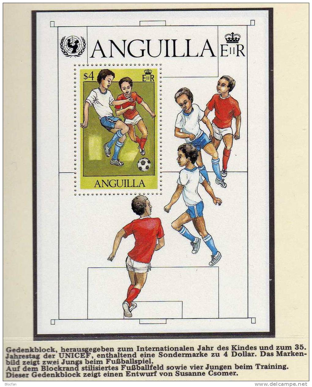 Kinder-Spiel Am Strand Anguilla 446/9+Block 39 ** 8€ 35Jahre UNICEF 1981 Sport Bloque Hoja Bloc Ss Sheet Bf AMERICA - Anguilla (1968-...)
