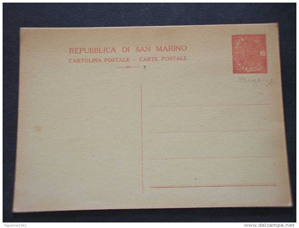 SAN MARINO- INTERI POSTALI-1930 CARTOLINA POSTALE STEMMA 30 C.. NUOVA. - Entiers Postaux