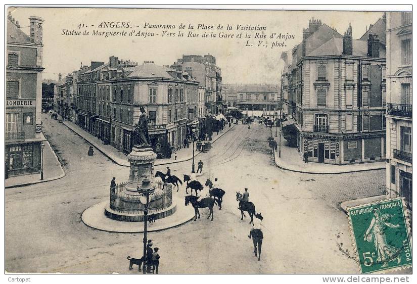 CPA 49 - ANGERS - Panorama De La Place De La Visitation - Statue De Marguerite D'Anjou ( 1909 ) - Angers