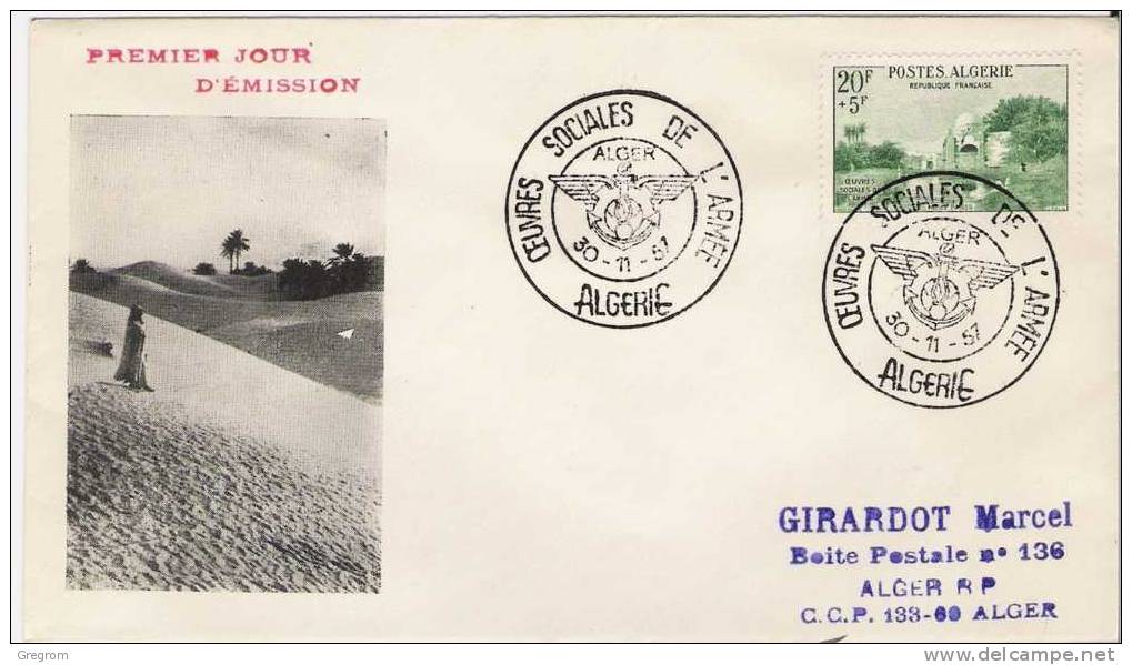ALGERIE , FDC Enveloppe 1er Jour  : Yt 347, Obl Alger 30/11/1957 , Oeuvres Sociales De L´armée - FDC