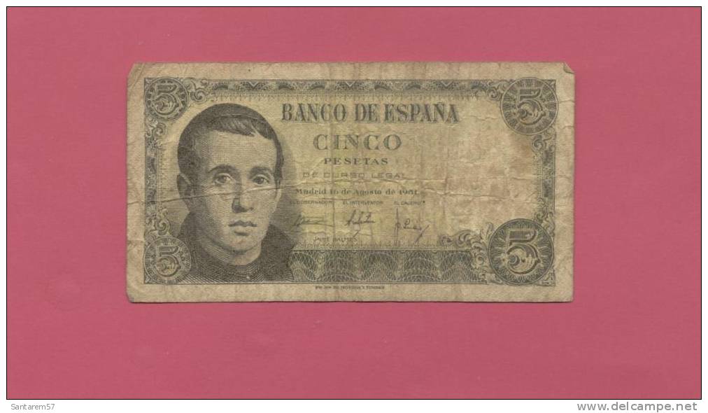Billet De Banque Nota Banknote Bill 5 CINCO PESETAS JAIME BALMES ESPAGNE SPAIN 1951 - 5 Peseten