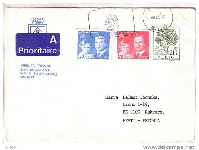 GOOD SWEDEN Postal Cover To ESTONIA 1996 - Good Stamped: Flower; Royality - Briefe U. Dokumente