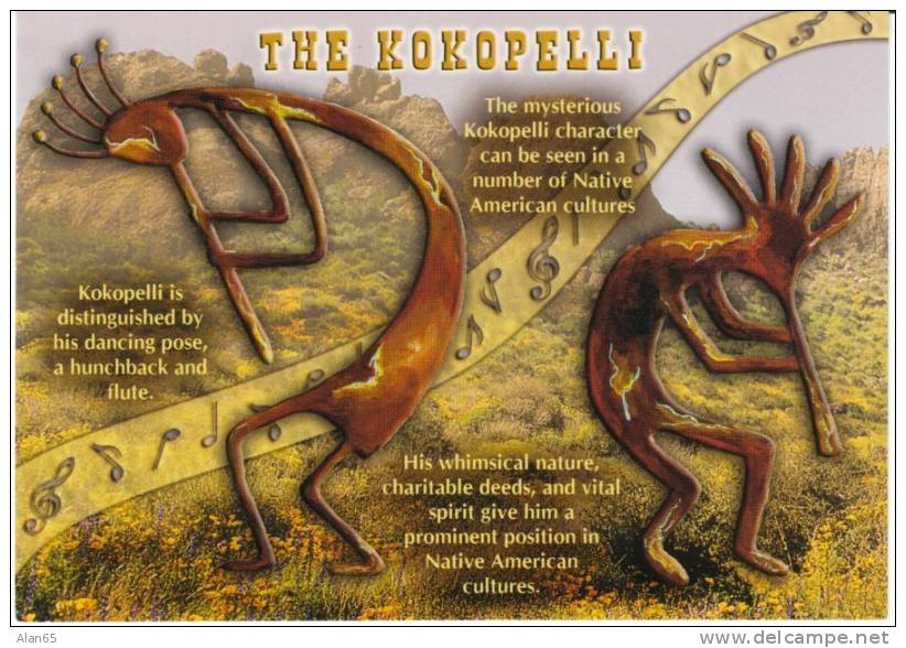 Kokopelli Southwest USA Native Symbol In Petroglyphs Pictographs For Fertiltiy & Prosperity On Modern Postcard - Indianer