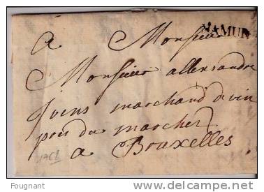 BELGIQUE : 1768:Précurseur:NAMUR Pour BRUXELLES.Oblit.Griffe Namur .(signer Hanozet.) - 1714-1794 (Pays-Bas Autrichiens)