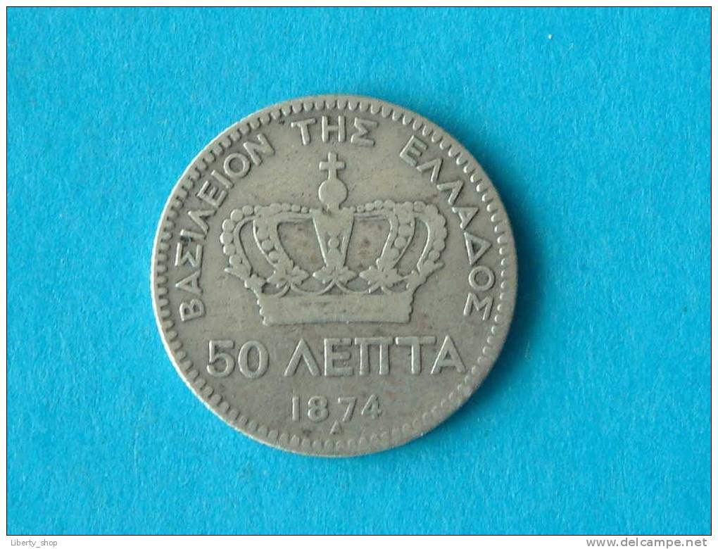 1874 A  - 50 LEPTA ( Silver ) / KM 37 ( For Grade, Please See Photo ) ! - Grèce