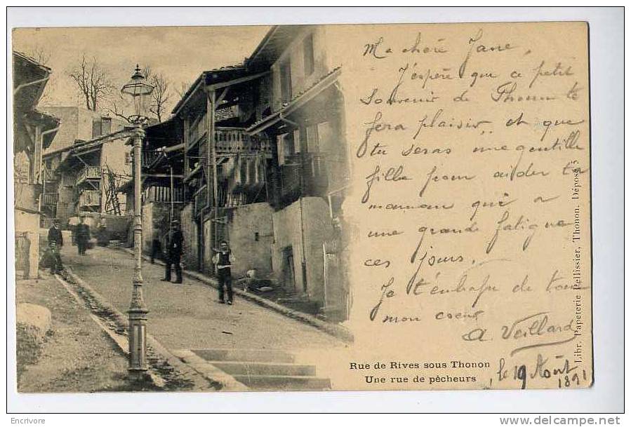 Cpa RIVES Sous THONON Une Rue De Pecheurs   Lib Pap Pellissier  Datee 1891 - Other & Unclassified