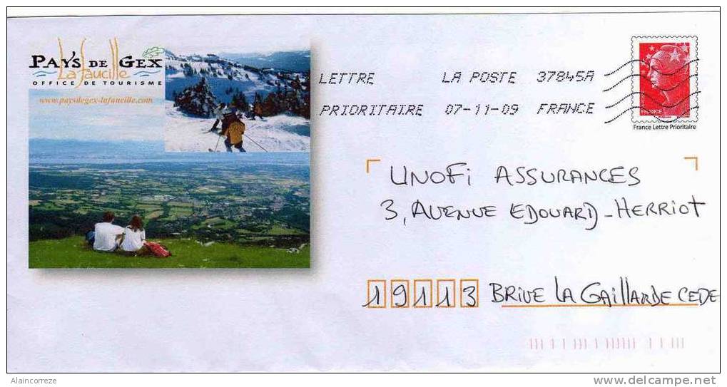 Entier Postal PAP Local Personnalisé Ain Pays De Gex La Faucille Office De Tourisme Ski Montagne Randonnée Pédestre - PAP: Ristampa/Beaujard