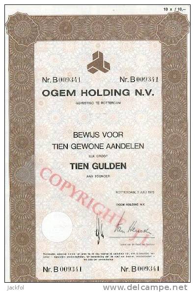 OGEM (Overzeese Gas- En Elektr.Mij) 10 Aandelen/actions - Electricidad & Gas