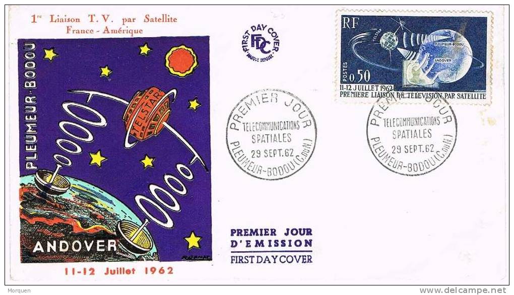 Carta F.D.C. PLEUMEUR BODOU (C Du N) 1962. Satellite Telstar. Comunications - 1960-1969