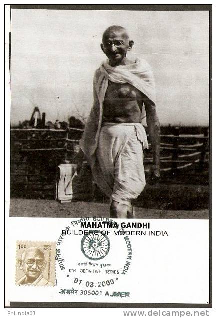 India 2009 Mahatma Gandhi Non-Viloence Builders Of India Max-Card # 8161 - Mahatma Gandhi