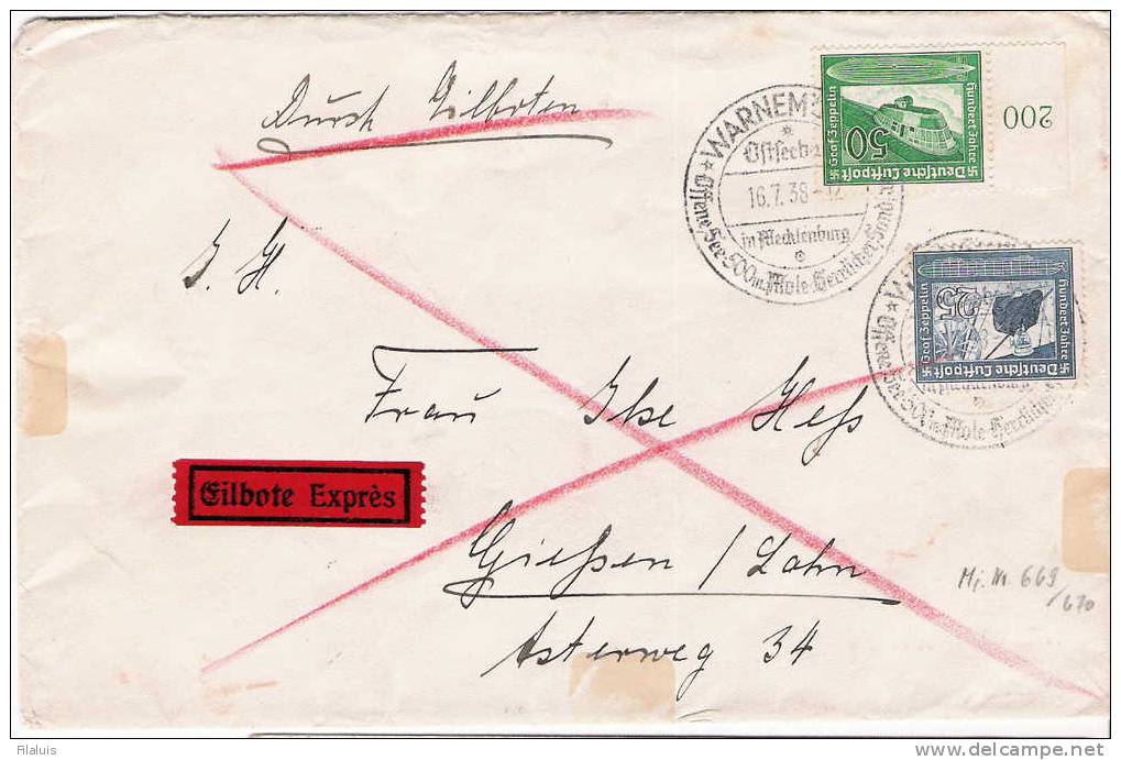00657 Imperio Alemán Carta Con La Emision Centenario Nacimiento De Zeppelin Del 1938 - Cartas & Documentos
