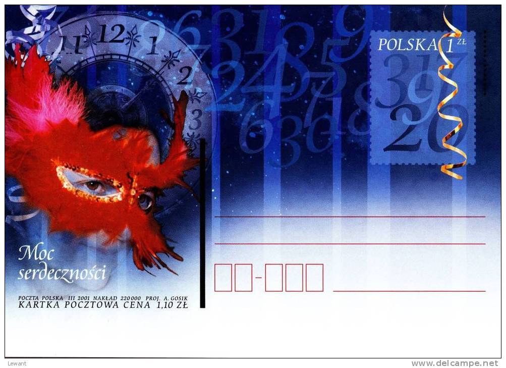 POLAND - Postcard - 2001.04.27. Cp 1248 (1249) Greetings - Power Warmth - Clock - Stamped Stationery